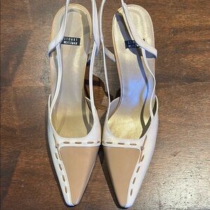 Stuart Weitzman Cream and Tan Slingback Heels